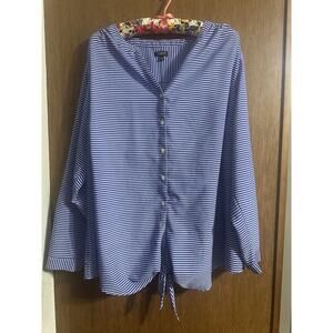 Talbots Women's Blouse 3Xp Petite Stripped Blue & White Tied Knot Tiny Flaw Read